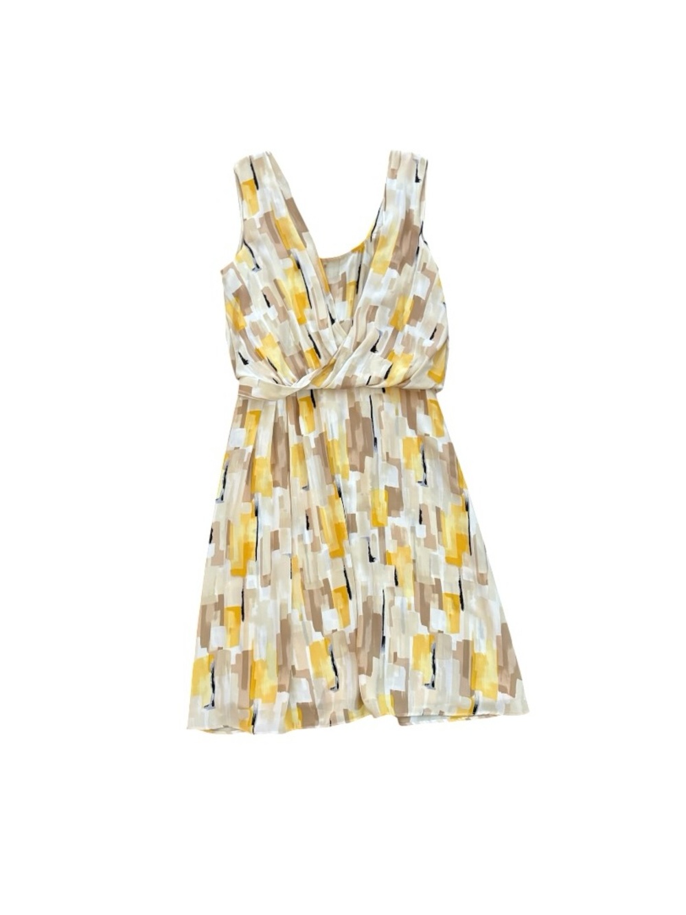 White House Black Market Yellow and Neutral Abstract Print Dress